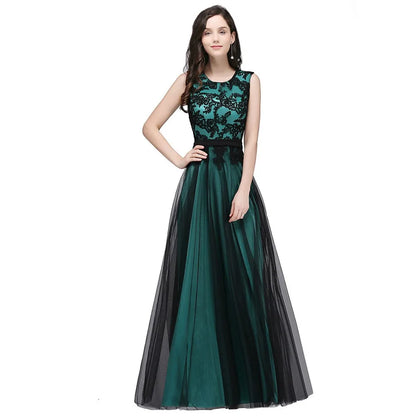 Elegant Black Lace Red Evening Dresses Long Appliques Chiffon With Sashes Pink Green Burgundy Formal Prom Gown Vestido de Fiesta