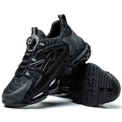 Safety Shoes For Men Steel Toe Anti-Puncture Men's Work Shoes Slip Resistant Reinforced Sole Rotating Button Fashion Sneaker