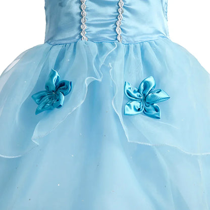 Jasmine Rapunzel Snow Queen Elsa Princess Dress Girl Mesh Sequin Dress Kids Cosplay Belle Aurora Costumes Carnival Party Gowns