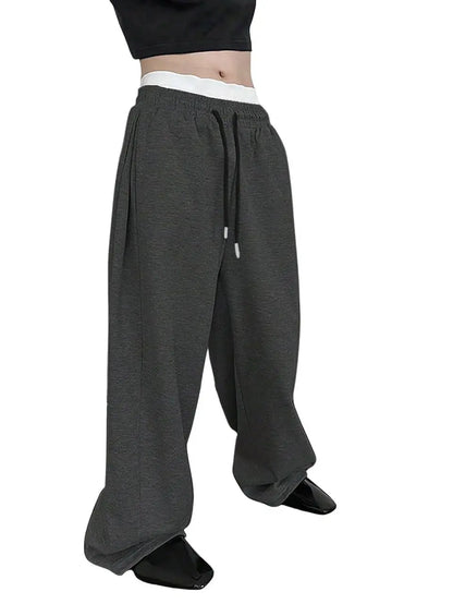 2025 men's wide leg sweatpants, European and American men's and women's sweatpants, waist drawstring straight leg loose casual s