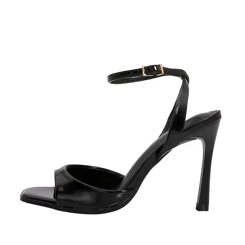 Black Sexy Heels Women Summer Elegant Party Dress Sandals Fashion Square Toe Naked Strap Designer Thin Heels Pumps Zapatos Mujer