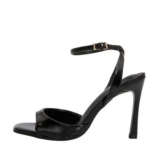 Black Sexy Heels Women Summer Elegant Party Dress Sandals Fashion Square Toe Naked Strap Designer Thin Heels Pumps Zapatos Mujer