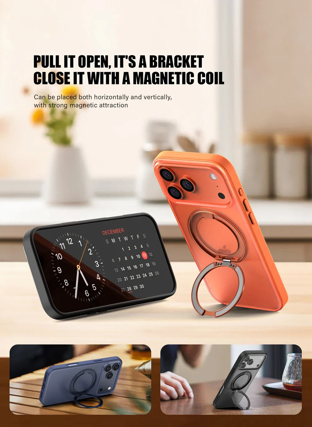 360° Rotating Magnetic Ring Stand Case for MagSafe for iPhone 17 Pro Max 17 Air Matte Transparent Shockproof Phone Cover