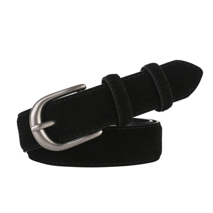 Fashion Suede Cowhide Women‘s Belts Genuine Leather 2.8cm Wide Belt Metal Buckle Women Belt Matched Dress Jeans Skinny Girdle