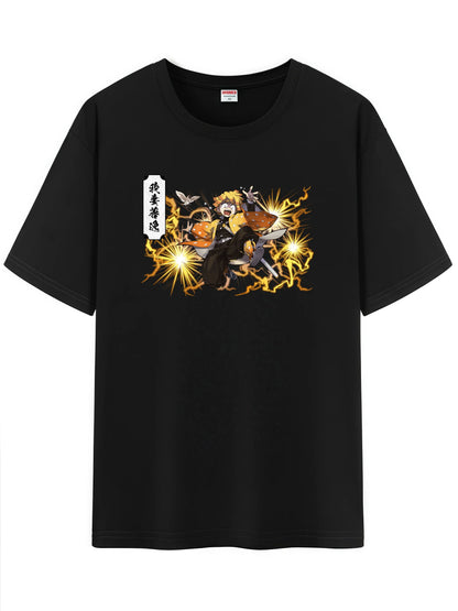Unisex Japanese Anime Pattern T-Shirt,Demon Slayer Character Tanjirou Nezuko Graphic Short Sleeve Regular Fix Tee Shirt