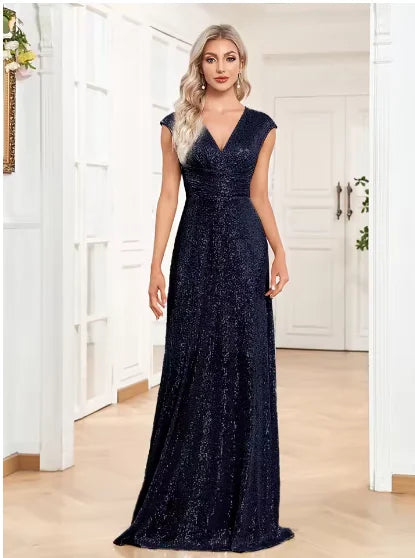 legant V Neck Silver Sequins Evening Dresses 2025 Women Sleeveless Party Maxi Mermaid Dress Long Luxury Prom Gown