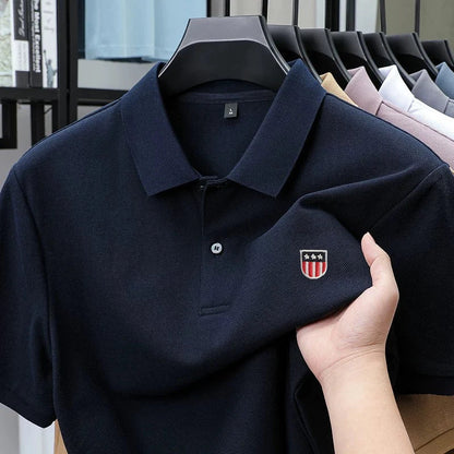 Luxury men's polo shirt brand embroidered short sleeved 100% cotton business casual skin friendly breathable summer new T-shirt