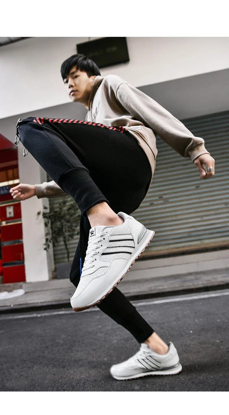 High Quality Men's Vulcanized Sneakers Leather Casual Shoes Breathable Mesh Men Tennis Shoes Male Flat Shoe Zapatillas Hombre