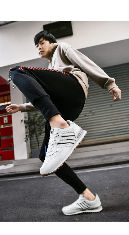High Quality Men's Vulcanized Sneakers Leather Casual Shoes Breathable Mesh Men Tennis Shoes Male Flat Shoe Zapatillas Hombre