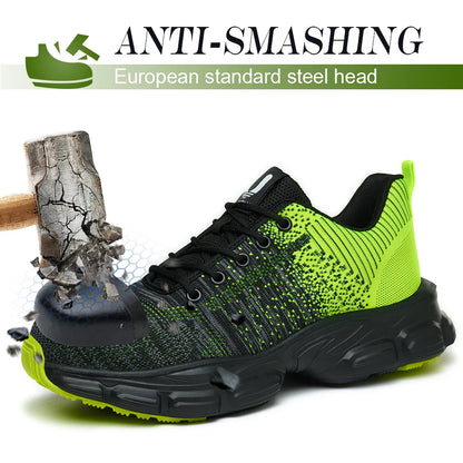Women's Steel Head Safety Shoes Smash Proof Stab Penetration Air Lightweight Pure Black Simple Sneakers Women's Work Shoes