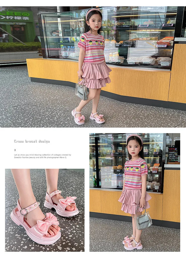 2026 Girls Sandals Kids Soft Soles Casual Princess Shoes New Water Diamond Beach Shoes Bow Shaped Girl Sandals