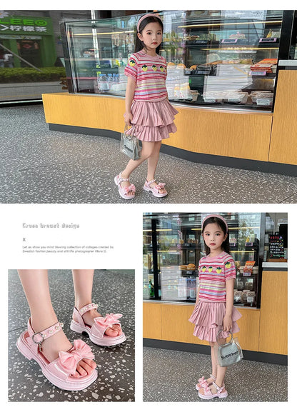 2026 Girls Sandals Kids Soft Soles Casual Princess Shoes New Water Diamond Beach Shoes Bow Shaped Girl Sandals