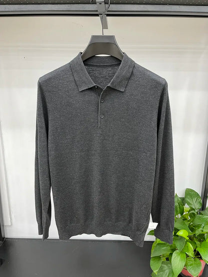 Men's Long Sleeve Fashion Casual Polo, Shirt Collar Pullover Sweater. Business Sweater T-shirt Golf Spring & Autumn Wool