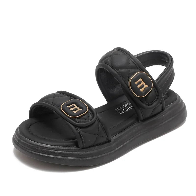 Kids Causal Sandals 2024 Thick Bottom Summer Toddler Girls Sandals Fashion Open-toe Children's School Black Sandals Versatile