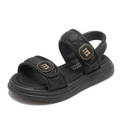 Kids Causal Sandals 2024 Thick Bottom Summer Toddler Girls Sandals Fashion Open-toe Children's School Black Sandals Versatile