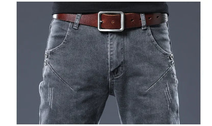 2026 New Gray Skinny Jeans Men's Slim Elastic Korean Fashion Vintage Casual Feet Male Clothing Denim Trousers 27-36