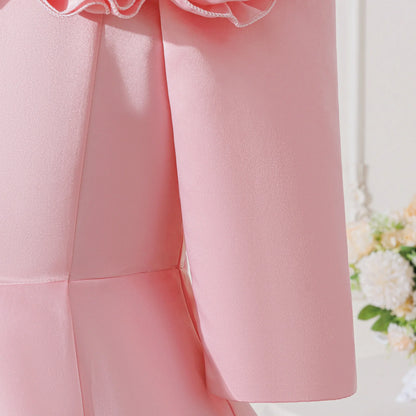 Vestido de Festa Infantil com Flores 3D de Verão Elegante para Meninas Vestido de Dama de Honra Princesa Vestido de Formatura Menina Laço Aniversário Apresentação de Piano Vestido de Noite