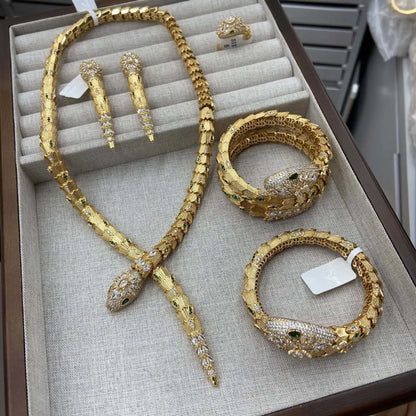 2025 New Light luxury Snake Jewelry Set Fashionable and high-end necklace, collarbone bracelet, stud earrings and an open ring