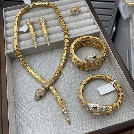 2025 New Light luxury Snake Jewelry Set Fashionable and high-end necklace, collarbone bracelet, stud earrings and an open ring