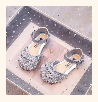 Girls Half Sandals Shiny Crystal Ins Trendy 2025 Summer New Kids Dance Shoes Non-slip Soft Sole Children Princess Shoes Sweet