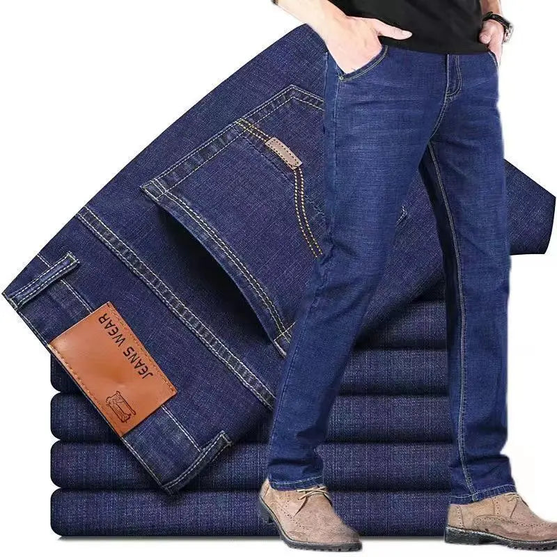 New style jeans, men's slim fit, Korean style comfortable straight leg elastic gray mid waist pants, men's casual denim pants