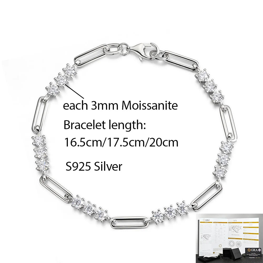 3mm Full Moissanite Bracelet S925 Silver Plated 18K Gold Bracelets For Women Wedding Sparkling Party Fine Jewelry Gift