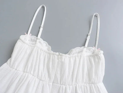 White Spliced Embroidery Lace Bra Corset style Mini Dress Women Backless Party Skater Short Sling Robe Holiday
