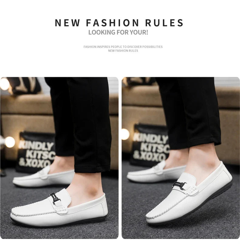 Trend White Loafers Man Big Size 46 Breathable Lightweight Men's Leather Shoes Comfortable Casual Shoes Men Driving Shoes