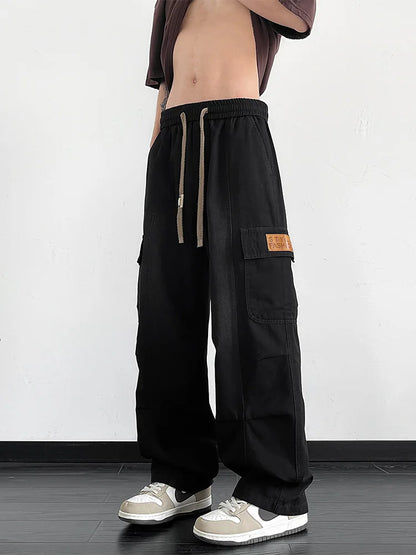 Men's Cargo Jeans with 5 Pockets Spring Summer All-Day Wide Leg Straight Baggy Jeans Brushed Warm Denim Pants Asian Size L-6XL
