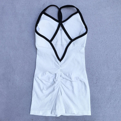 Summer Seamless Yoga Jumpsuit Women Gym Set Spaghetti Strap Leisure Workout Gym Shorts Padded Bra One-piece Fitness Bodysuits