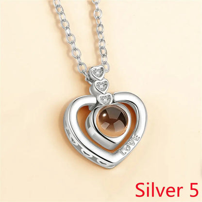 Letter Projection Necklace 100 Languages I Love You Pendant Necklace Women Jewelry Collier Femme Bijoux Best Friends Gifts