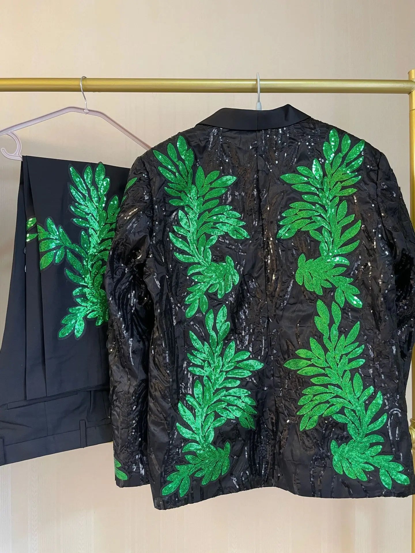 Men's Gold Sequin Applique Fashion Trend Suit Set High-Quality Casual Jacket And Western Pants Two-Piece Ensemble