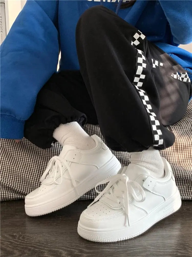 All Season Student Casual White Shoes Children Solid Color Sneaker Kids Soft Soled Versatile Casual Board Shoes Front Lacing