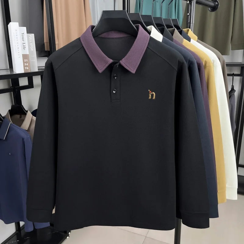 High quality luxury long sleeve polo shirt  men's spring autumn new trend brand cute dog embroidery Korean casual lapel T-shirt