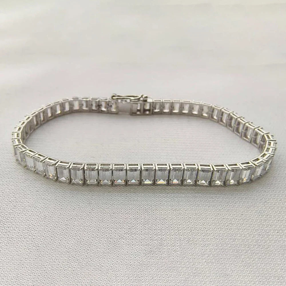 0.4/1carat Emerald Cut full Moissanite Tennis Bracelet With Certificates 925 Sterling Silver plated 18k Gold Bracelets For Women