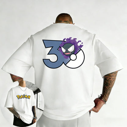 30th Anniversary Gastly Printed T-shirt Summer New Men's and Women's Loose Casual Hip Hop Trendy Short Sleeve Top