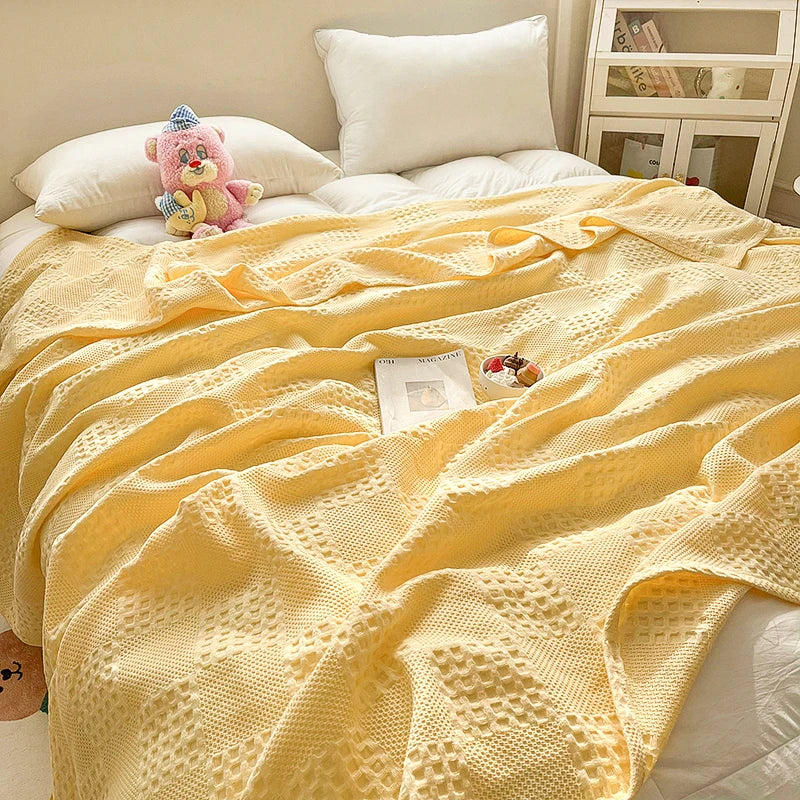 Cotton Throw Blanket Soft Breathable Waffle Blanket for Twin Queen King Bed Decorative Plaid Sofa Blankets Summer Throws