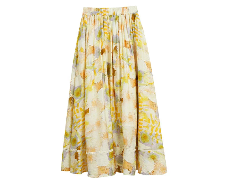 Women Long Skirt French Fashion Floral Skirt 2026 Summer High-waisted Splicing Hollow A-shaped Pendulum Skirts O23XB80203