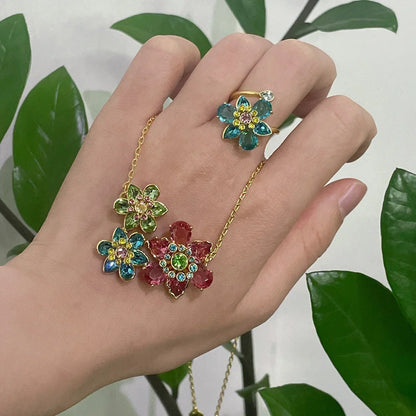 2025 New Trend Fine Jewelry Sets Charm Pink Blue Flower Crystal Fashion Original Luxury Necklace Earring Romantic Gift for Women