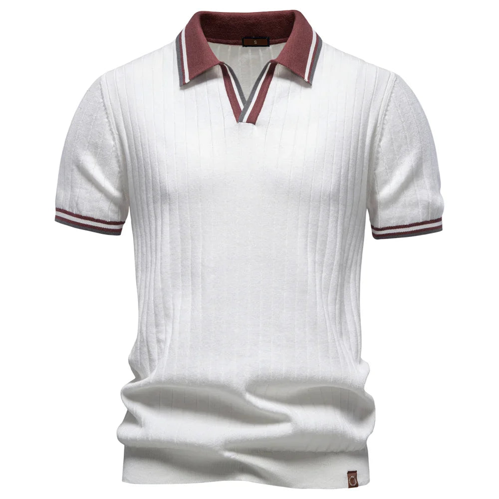 Men's Polo Shirt 100% Cotton Soft Skin Friendly Solid Color Collar Elegant Casual Old Money Style Men Clothing