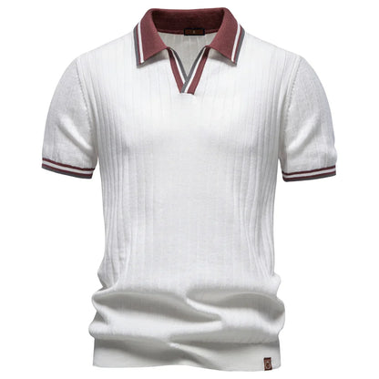 Men's Polo Shirt 100% Cotton Soft Skin Friendly Solid Color Collar Elegant Casual Old Money Style Men Clothing