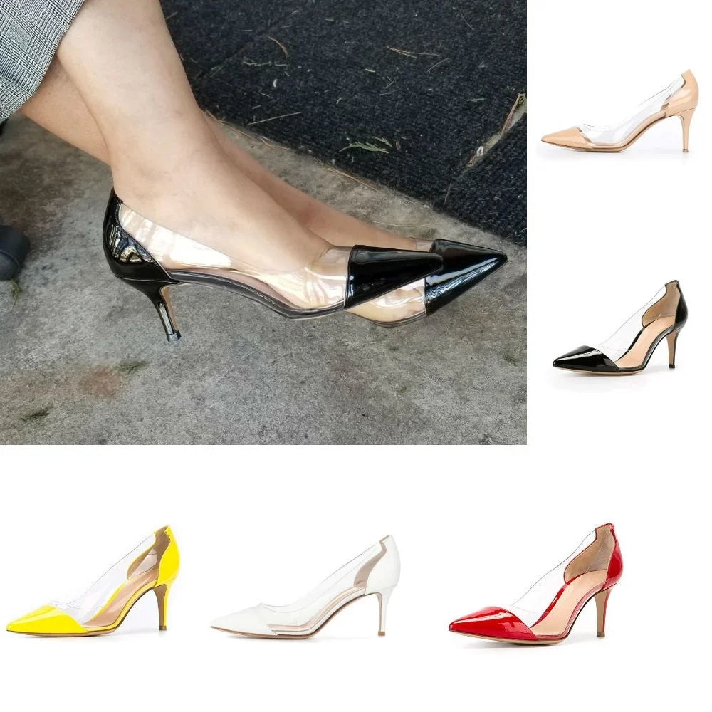 Women Pumps Spring Autumn PVC Transparent 5cm Low Heels Sexy Pointed Toe Slip-on Thin High Heels Party Wedding Shoes