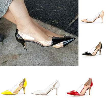 Women Pumps Spring Autumn PVC Transparent 5cm Low Heels Sexy Pointed Toe Slip-on Thin High Heels Party Wedding Shoes