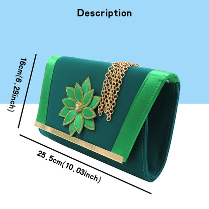 Design Italian Women Shoes and Bag Set in Green Color High Quality Comfortable Heels with Appliques for Wedding