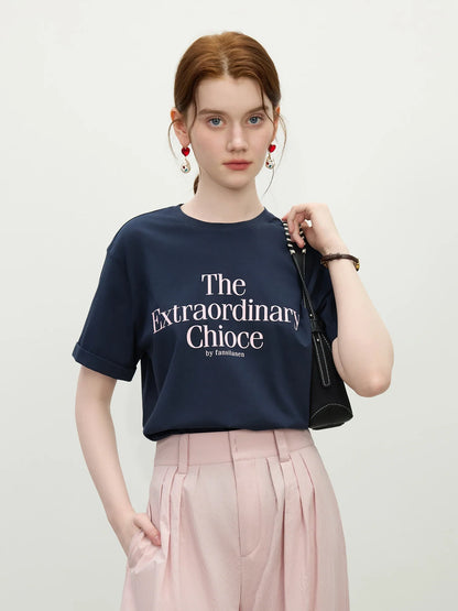 Round Neck Casual All-match Letter Short-sleeved T-shirt for Women 2025 Summer Vacation Season Fashionable Top 25FS12211