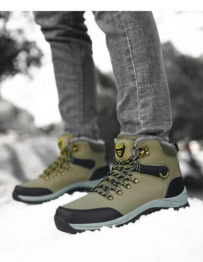 Men's Winter Snow Boots High Top Waterproof Sneakers Warm Plush Climbing Boots Plush Leisure Multi-Function Mountaineering Shoe