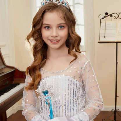 Children Elsa Cosplay Little Girls Princess Carnival Birthday Sequin Dress Kids Cinderella Performance Blue White Rose Red Dress
