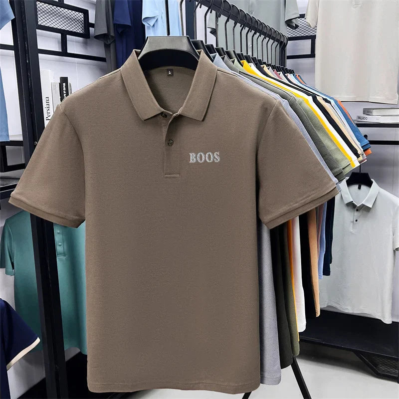Cotton100% Men's Summer High Quality Short Sleeves Polo Shirt Lapel Button Letter Printing T-Shirt Business Leisure Men Clothing