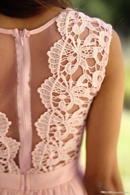Floor Length Lace Chiffon Prom Gowns For Party Sweetheart Neckline Long A Line Bridesmaid Dress Pink Maid Of Honor Dress