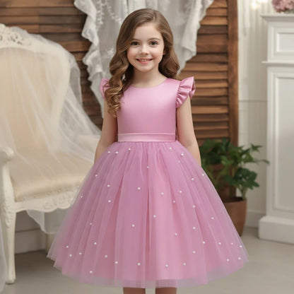 My Little Ponys Toddler Girls Pink Princess Dress Baby Girl Birthday Party Tutu Gown Backless Bow Beading Costume